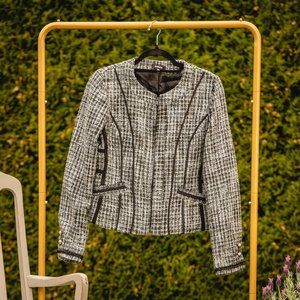 Express Black, White and Green Tweed Jacket, Size Medium